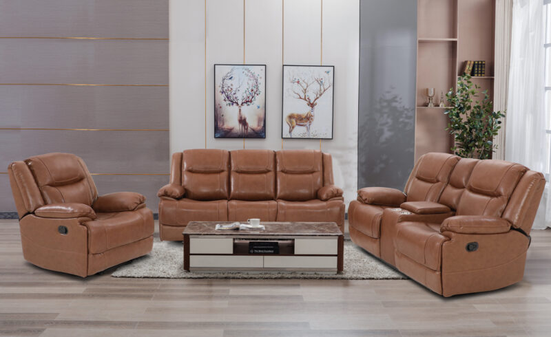 Libra 7 Seater Leather Recliner Sofa -Brown